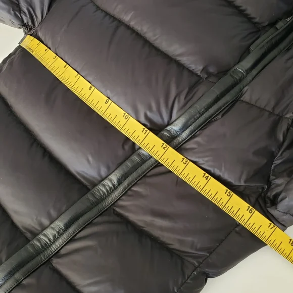 Mackage Yara Lightweight Black Down Puffer Coat, Leather Trim
